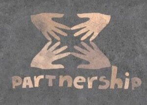 Partnership graphic with four hands